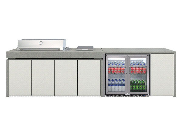 6-Burner Proline Grill with Roaster, 5 Cupboards in White, Wok Burner, Double Fridge and Quartz Stone Worktop