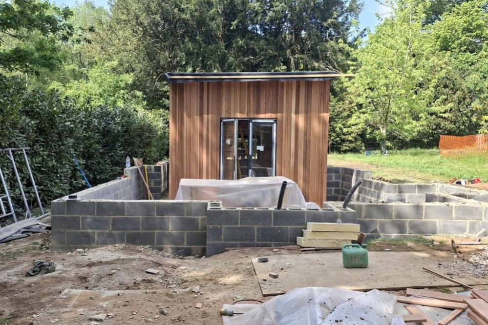 Retaining wall around new garden room