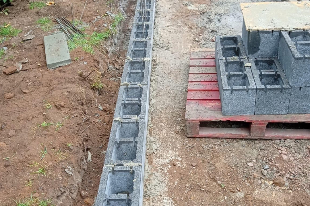 Foundations for garden room and patio, far side